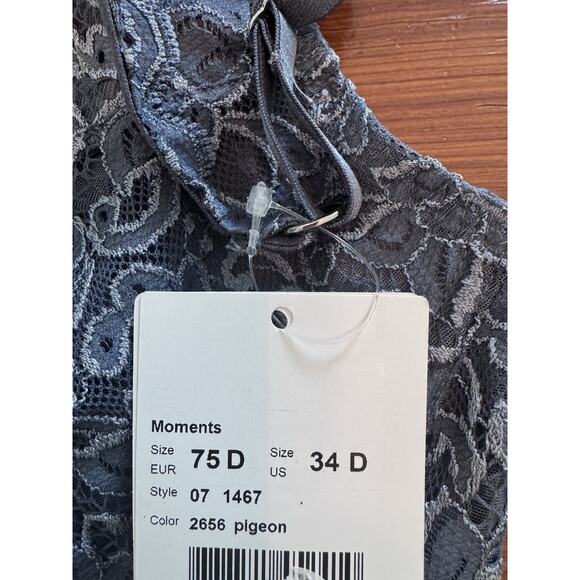 Hanro Moments 1467 Underwire Bra Size 34D pigeon Blue/gray NWT $160 - Picture 5 of 12